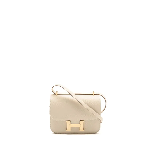 Hermès Mini Constance Epsom craie LGHW Stamp W in White Epsom leather from EMIER