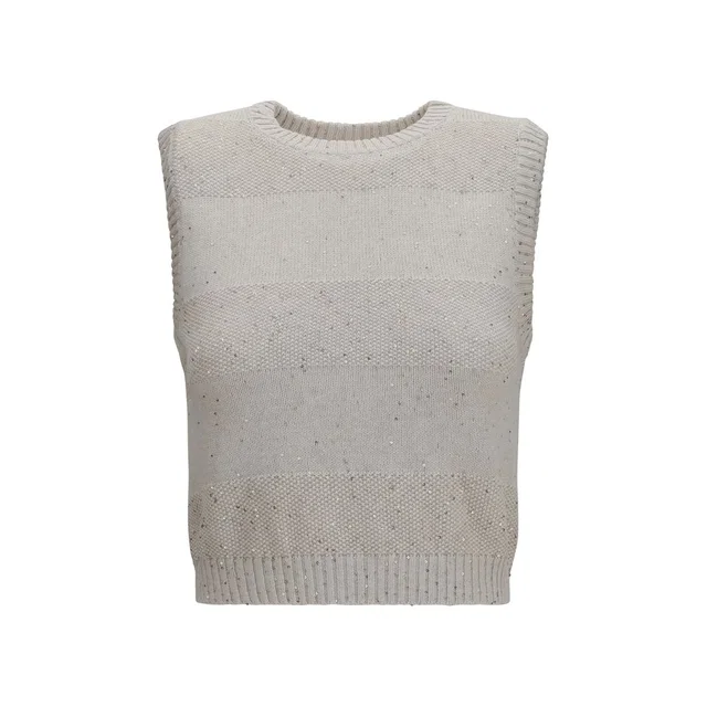 Brunello Cucinelli Beige Cotton Sleeveles Sweater in Beige from HEWI