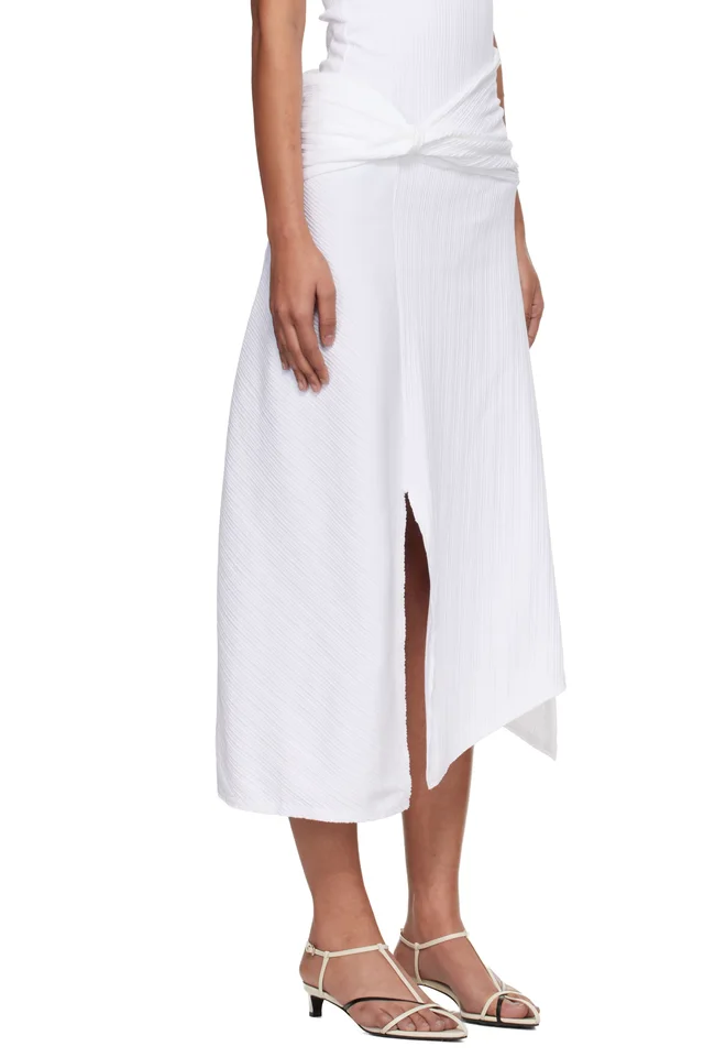 Victoria Beckham White Twist Detail Midi Skirt, photo 2 of 4 from SSENSE