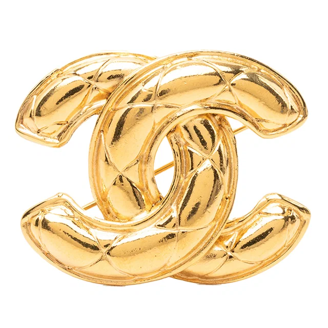 Gold Chanel CC Gold Plated Quilted Brooch in Gold from Designer Revival