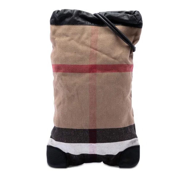 Brown Burberry Mega Check Canvas Drawstring Backpack in Brown Canvas from Designer Revival