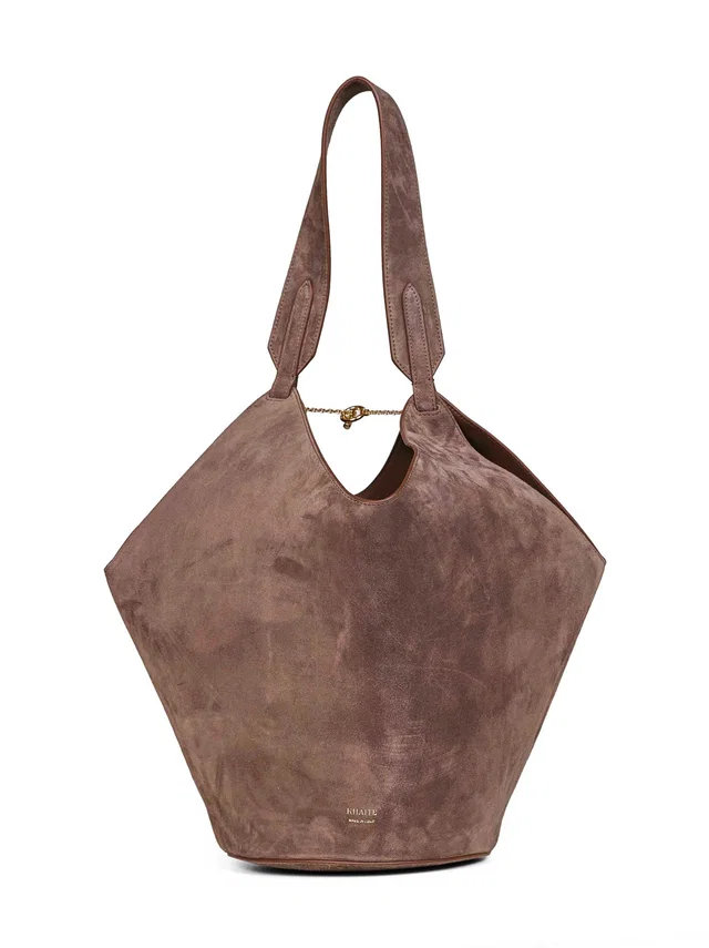 Khaite Cedar Lotus Shoulder Bag — Brown Calfskin in Brown Calfskin from HEWI