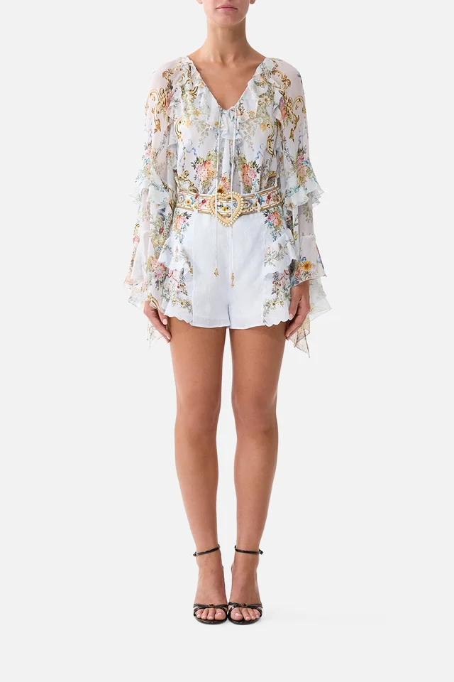 Camilla eBoutique LACE UP V NECK BLOUSE WITH CASCADE RUFFLES SEVILLE SWEETHEART from CAMILLA, photo 1 of 1