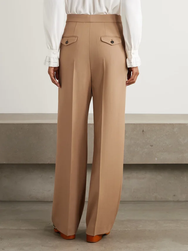 CHLOÉ Pleated wool-gabardine wide-leg pants in tan 100% Virgin Wool, photo 3 of 4 from NET-A-PORTER (Canada)