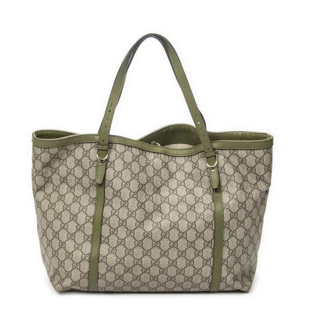 Gucci Tote Bag Beige Green Supreme Canvas in Beige Canvas from The Reluxe