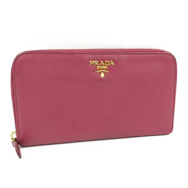 Prada Zip Around Wallet Saffiano Leather Pink in Pink Saffiano leather from The Reluxe