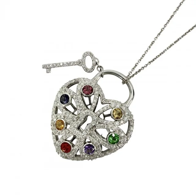 Tiffany & Co. Necklace Filigree Padlock Motif Heart 18K White Gold 750 White Gold Diamond in White from The Reluxe