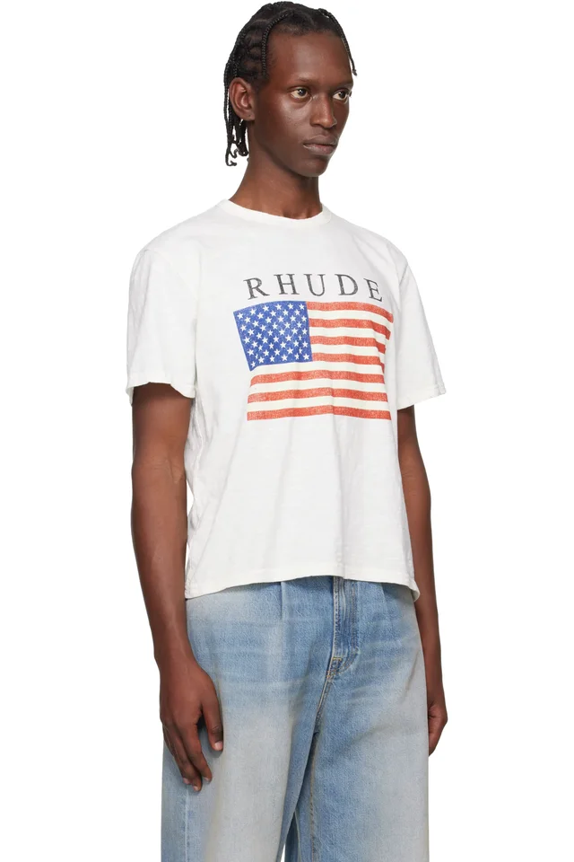Rhude Off-White USA Flag Slub T-shirt, photo 2 of 4 from SSENSE