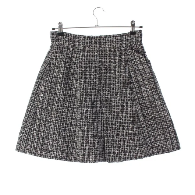 Chanel CC Logo Mixed Tweed Middle Skirt Black Silver 36 in Black Tweed from The Reluxe