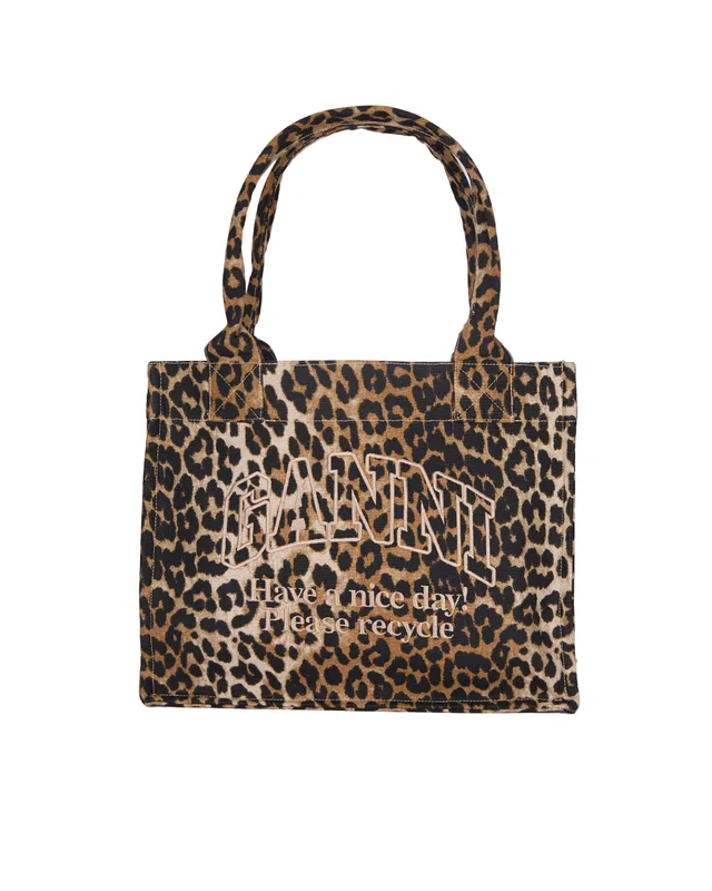 GANNI Leopard-Print Recycled Cotton Tote Bag — Brown in Brown Silk from HEWI