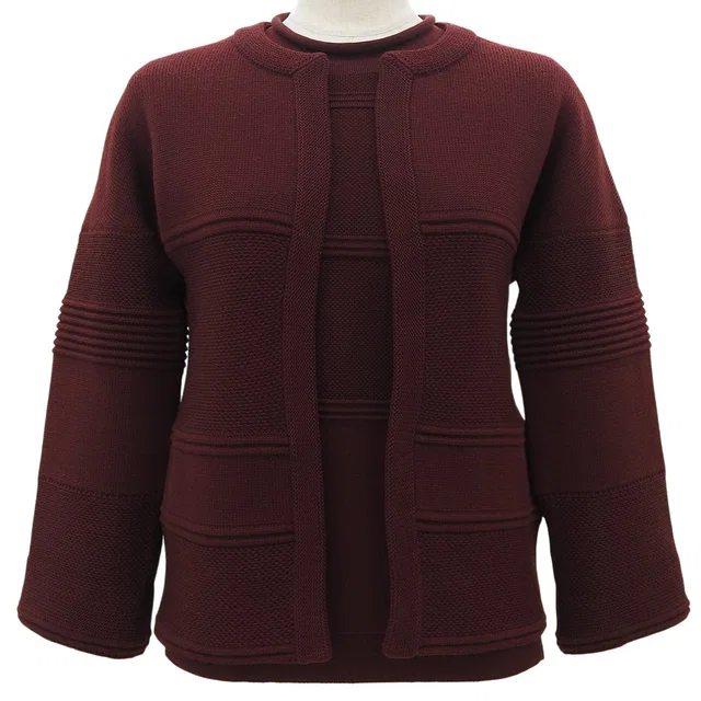 Hermès Wool Collarless Ensemble #36 Red in Red Wool from VINTAGE QOO TOKYO