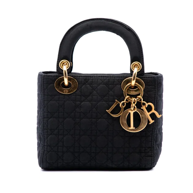 Black Dior Mini Nylon Microcannage Lady Dior Satchel in Black Nylon from Designer Revival