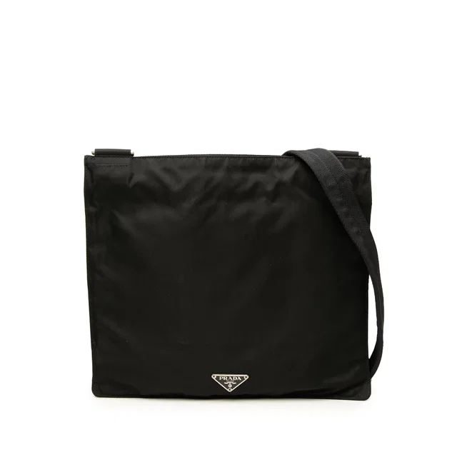 Black Prada Tessuto Zip Top Crossbody in Black Nylon from Designer Revival