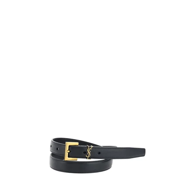 Saint Laurent Black Calf Leather Bos Taurus Thin Belt in Black Calfskin from HEWI
