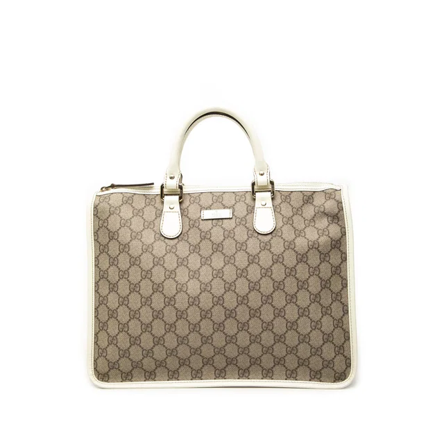 White Gucci GG Supreme Satchel in White Coated canvas from Designer Revival