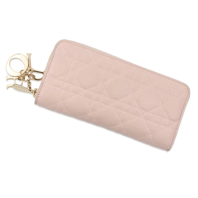 Cannage Lady Dior Round Zip Long Wallet PinkS0007ONMJ_M973 Leather in Leather from GALLERY RARE