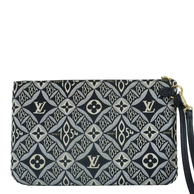 Louis Vuitton Neverfull Since 1854 Jacquard Wristlet Pouch Black in Black Canvas from Dallas Designer Handbags