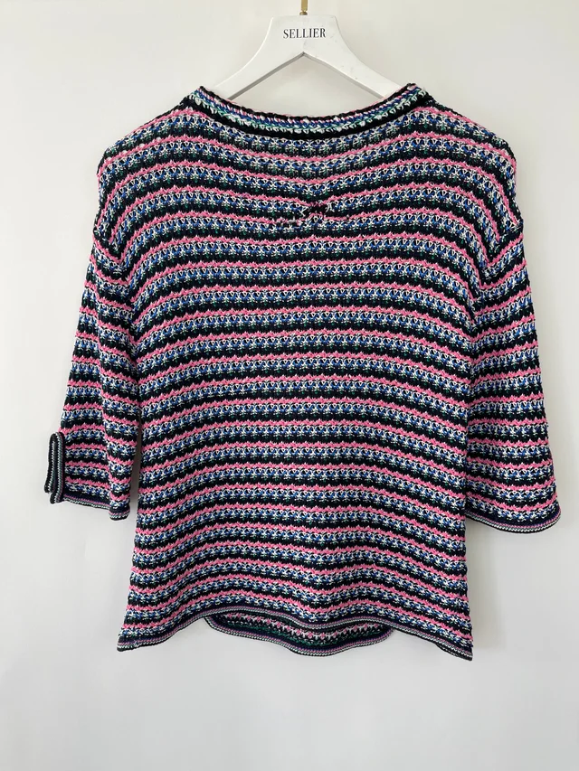 Chanel Pink, Black Metallic Green Mid-Sleeve Top FR 38 (UK 10) in Black Tweed from Sellier, photo 11 of 14