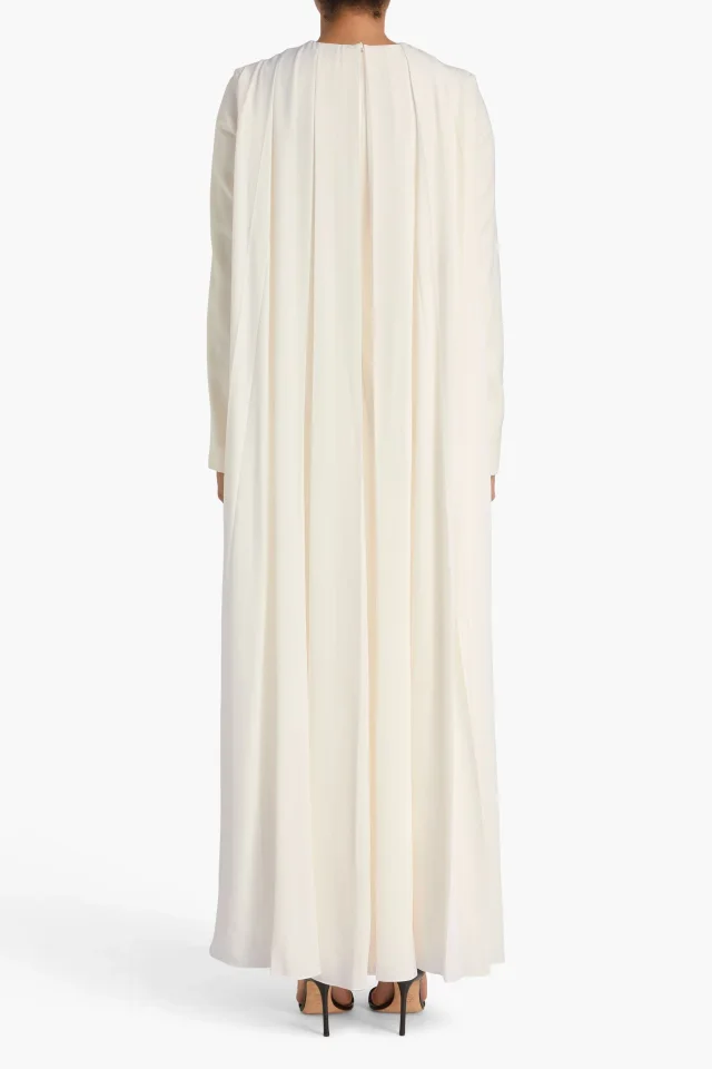 Gabriela Hearst Carlota cape-effect pleated silk and wool-blend gown in Ivory, photo 3 of 6 from THE OUTNET