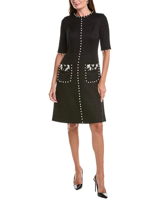 Teri Jon by Rickie Freeman Boucle Pearl Trim Dress, image 1 of 1 from Rue La La