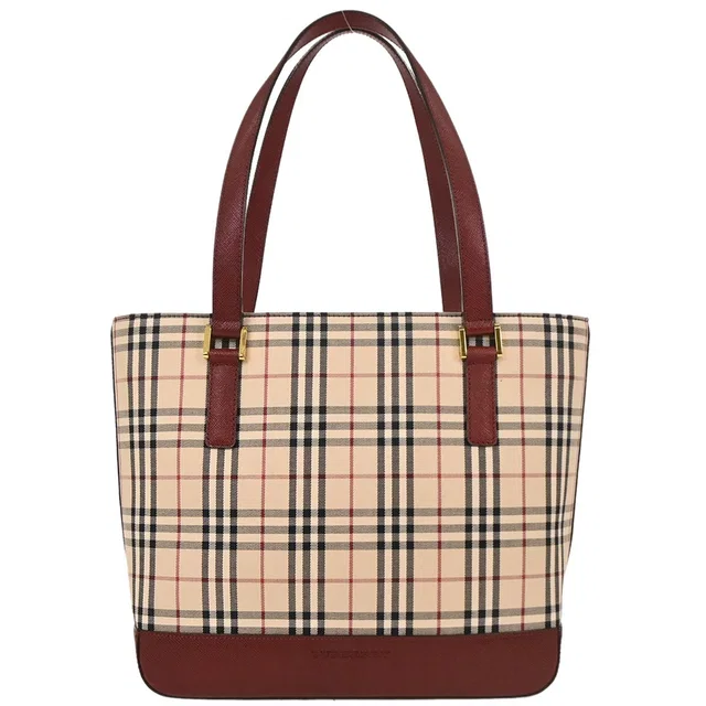 Beige Canvas Burberry Check Tote Handbag in Beige Canvas from AMORE Vintage Tokyo