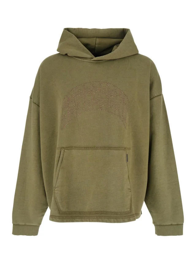 Green Hoodie with Front Lettering Logo and Faded Effect for Men in Green, image 1 of 1 from Gaudenzi Boutique