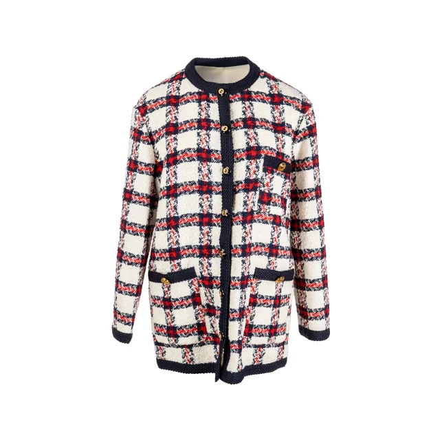 Gucci Size 44 Checked Tweed Jacket Polyamide/Wool/Cotton Red/White/Blue GHW in White Tweed from EMIER