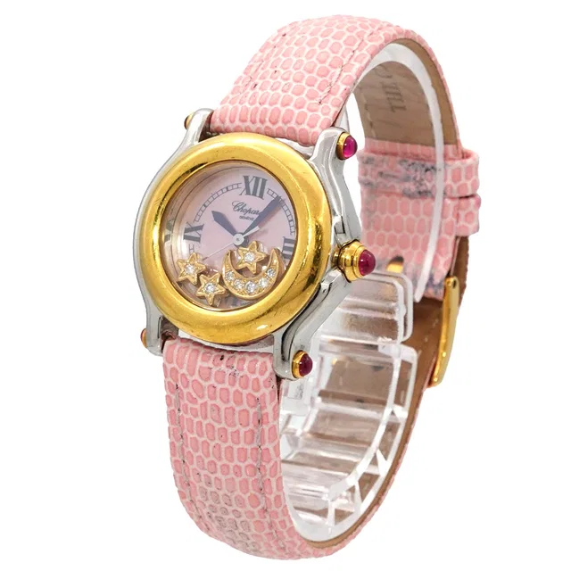 Chopard Happy Sports Combi 27 8246 21 Women's Watch 4P Diamond Moon Star Pink Shell YG Yellow Gold… in Pink Lizard from Luxury Promise