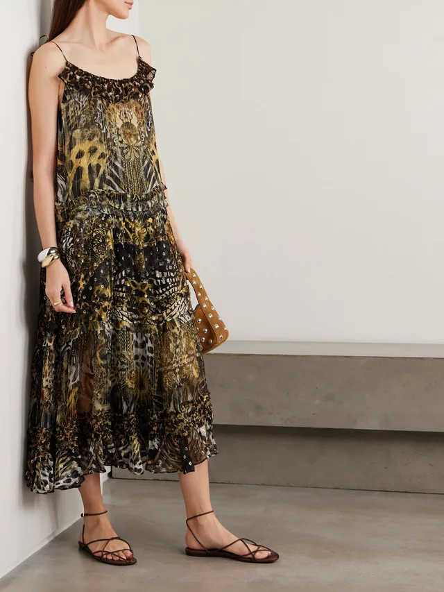 CAMILLA Ruffled tiered leopard-print embellished fil coupé midi dress, photo 2 of 2 from NET-A-PORTER (Canada)