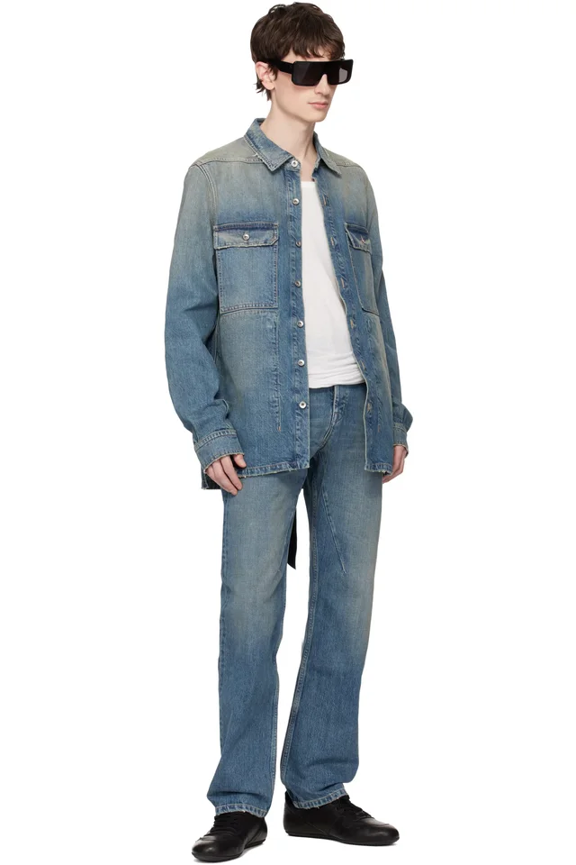 Rick Owens DRKSHDW Blue Temple Fog Cut Jeans, photo 4 of 4 from SSENSE