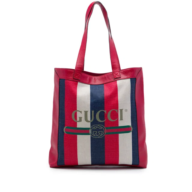 Red Gucci Canvas Baiadera Striped Tote in Red Canvas from Designer Revival