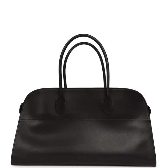 The Row East West Margaux Bag Black Saddle Leather Gold Hardware in Black Leather from Madison Avenue Couture