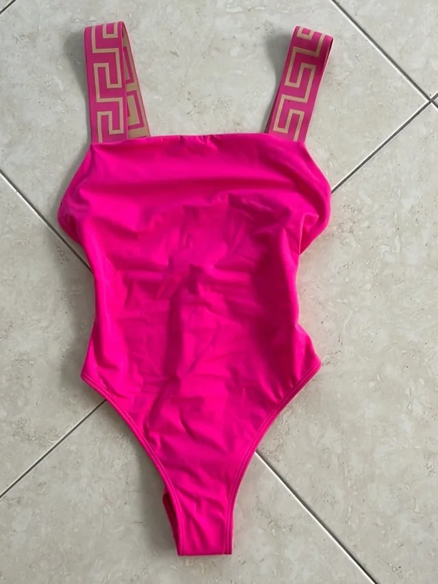 Versace Hot Pink One-Piece Swimsuit With Gold-Accent Straps in pink from Poshmark