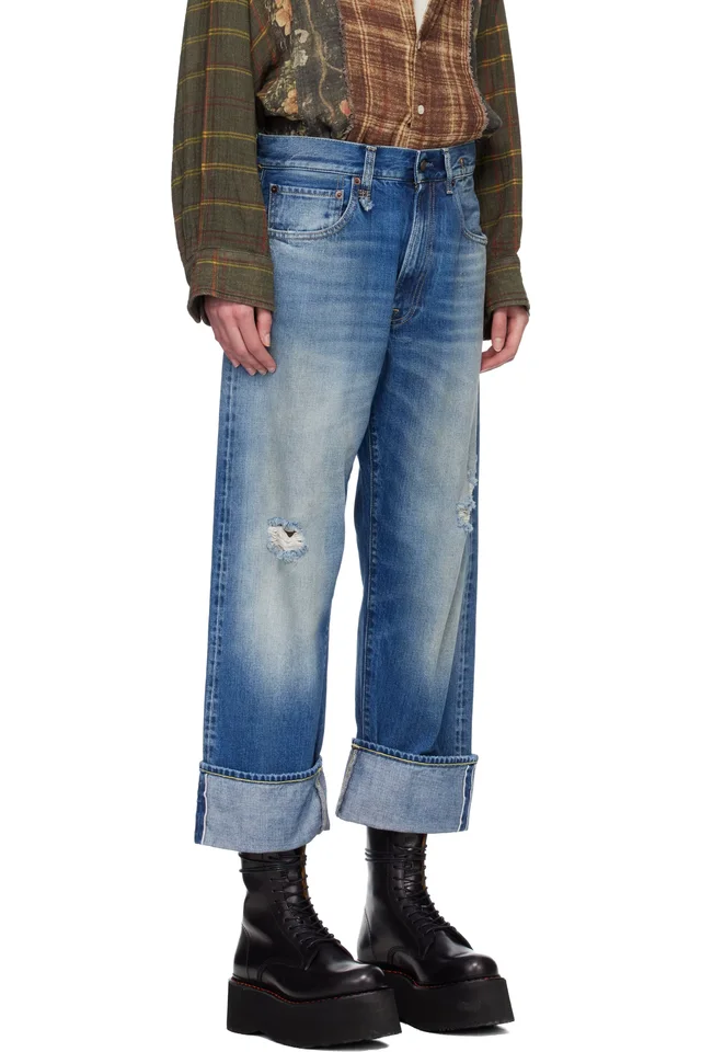 R13 Blue Cuffed X-Boyfriend Jeans, photo 2 of 4 from SSENSE