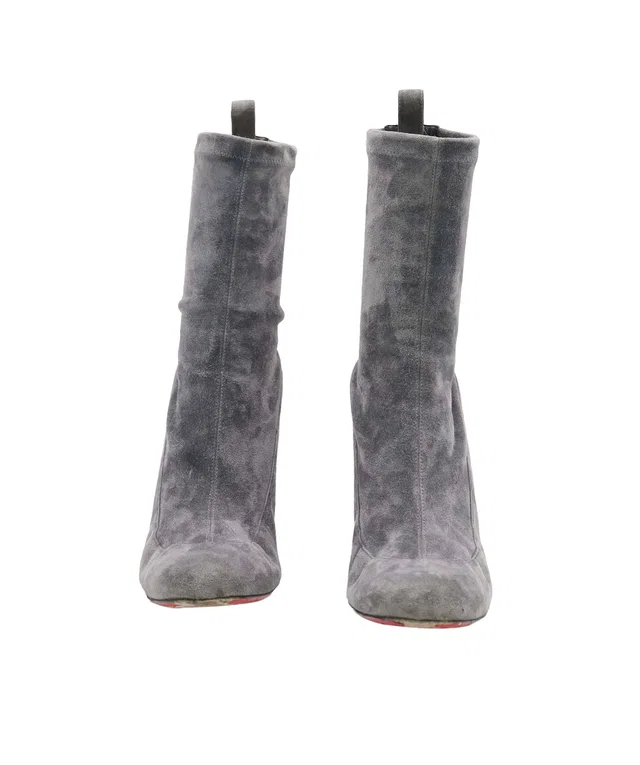 Christian Louboutin Strechadoxa Suede Ankle Boots Gray Suede Size 38 1/2 in Grey Suede from Luxury Promise