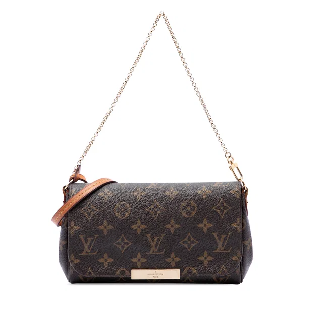 Brown Louis Vuitton Monogram Favorite MM Satchel in Brown Coated canvas from Designer Revival