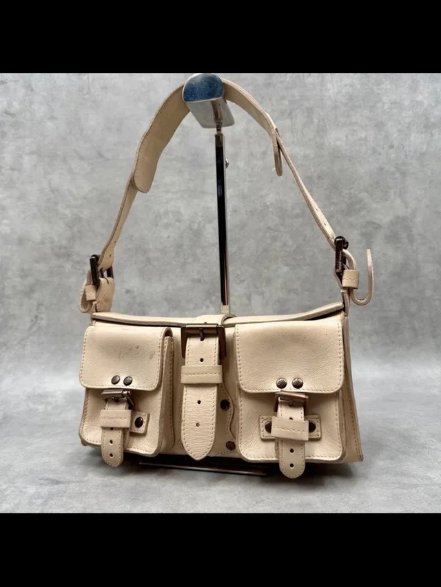 Mulberry Beige Cream Double-Pocket Leather Shoulder Bag in White Leather from Poshmark