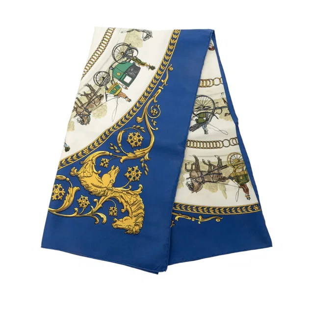 Blue Hermès La Promenade De Longchamps Silk Scarf 90 Scarves in Blue Silk from Designer Revival