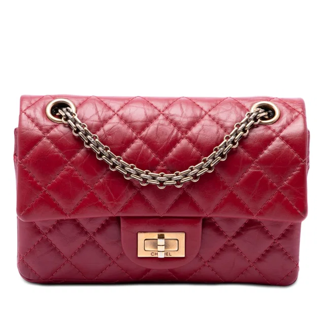 Red Chanel Quilted Aged Calfskin Reissue 2.55 Single Flap 224 Crossbody Bag in Red Calfskin from Designer Revival
