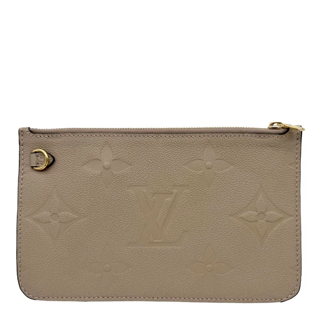 Louis Vuitton Neverfull Pochette Giant Monogram Empreinte Leather Wristlet Beige in Beige Leather from Dallas Designer Handbags