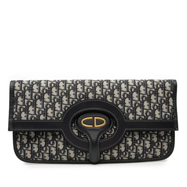Blue Dior Oblique Canvas Fold Over Clutch in Blue Canvas from Designer Revival