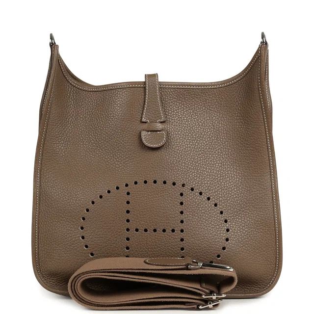 Hermès Evelyne III PM Etoupe Clemence Palladium Hardware in Taupe Clemence leather from Madison Avenue Couture