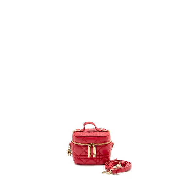 Micro Lady Dior Vanity Case Lambskin Red LGHW in Red Lambskin from EMIER