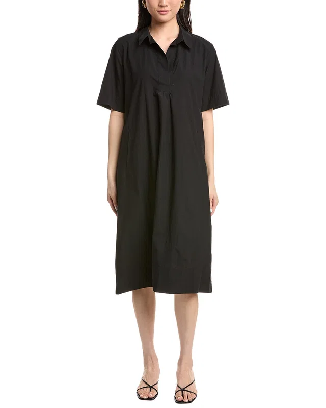 EILEEN FISHER Petite Classic Collar Dress in Black, image 1 of 1 from Rue La La