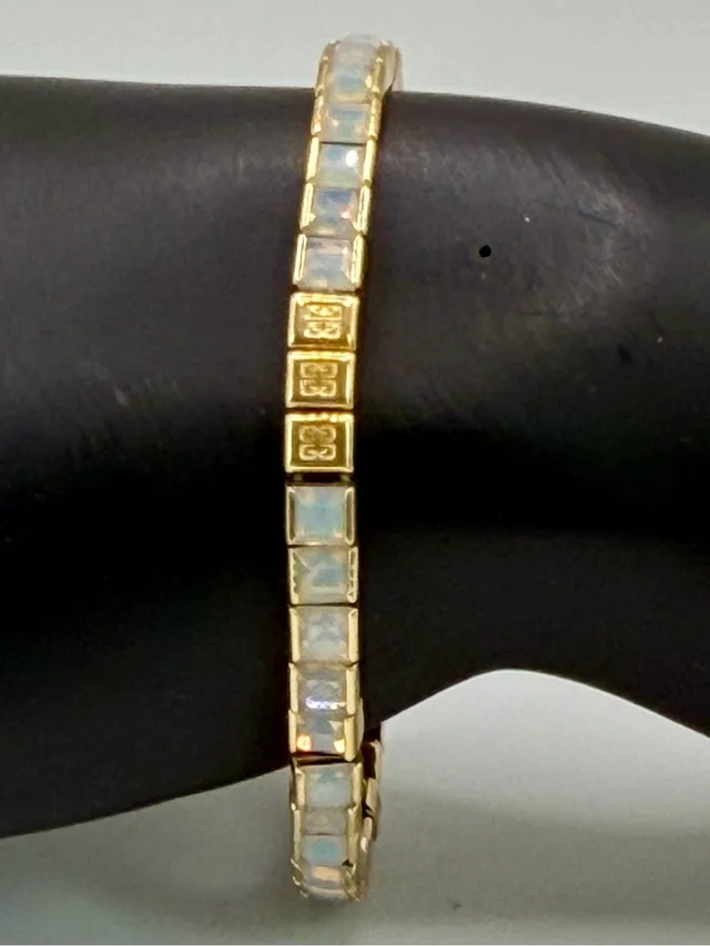Givenchy Vintage Aurora Borealis Signed Stretch Gold Tone Bracelet in gold|white from Poshmark