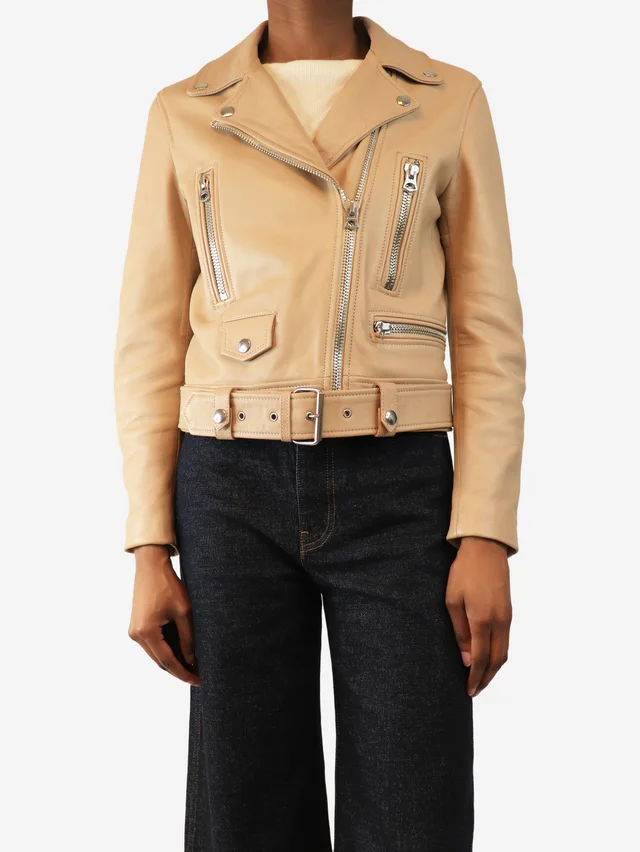 Acne Studios Neutral leather biker jacket - size UK 8 in Leather from Sign of the Times