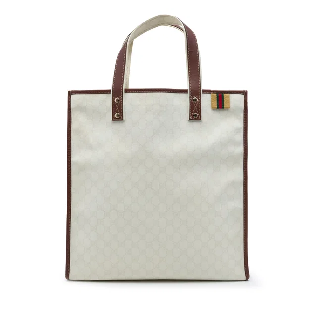 White Gucci GG Supreme Web Tote in White Coated canvas from Designer Revival