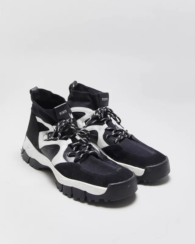 2022 Tod's Leather Knit & Leather Chunky Sock Boot Trainers - UK8.5 in Leather from Rokit Vintage