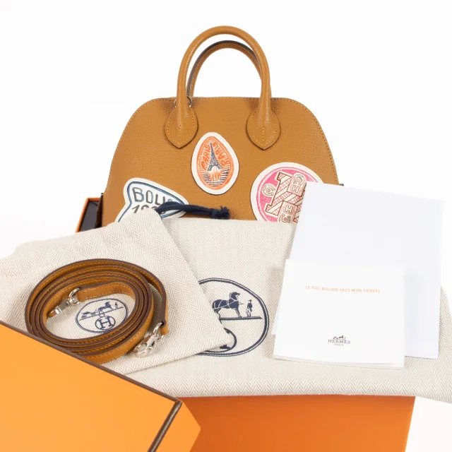 Hermès Bolide 1923 Mini Travel Caramel Chevre Mysore PHW in Goatskin from Labellov, photo 2 of 11