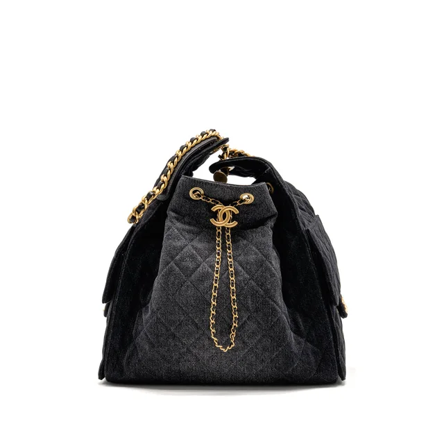 Chanel 25 Medium Handbag Washed Denim Black GHW (Microchip) in Black Denim from EMIER